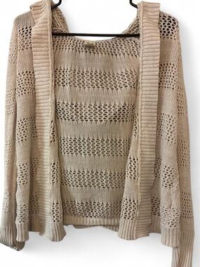 Roxy Open-Knit Beige Cardigan Sweater